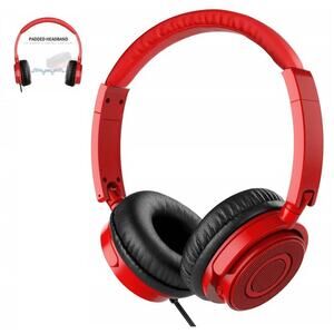 Vogek On Ear Headphones Mic, Portable Fold-Flat Stereo Bass Headphone Red New